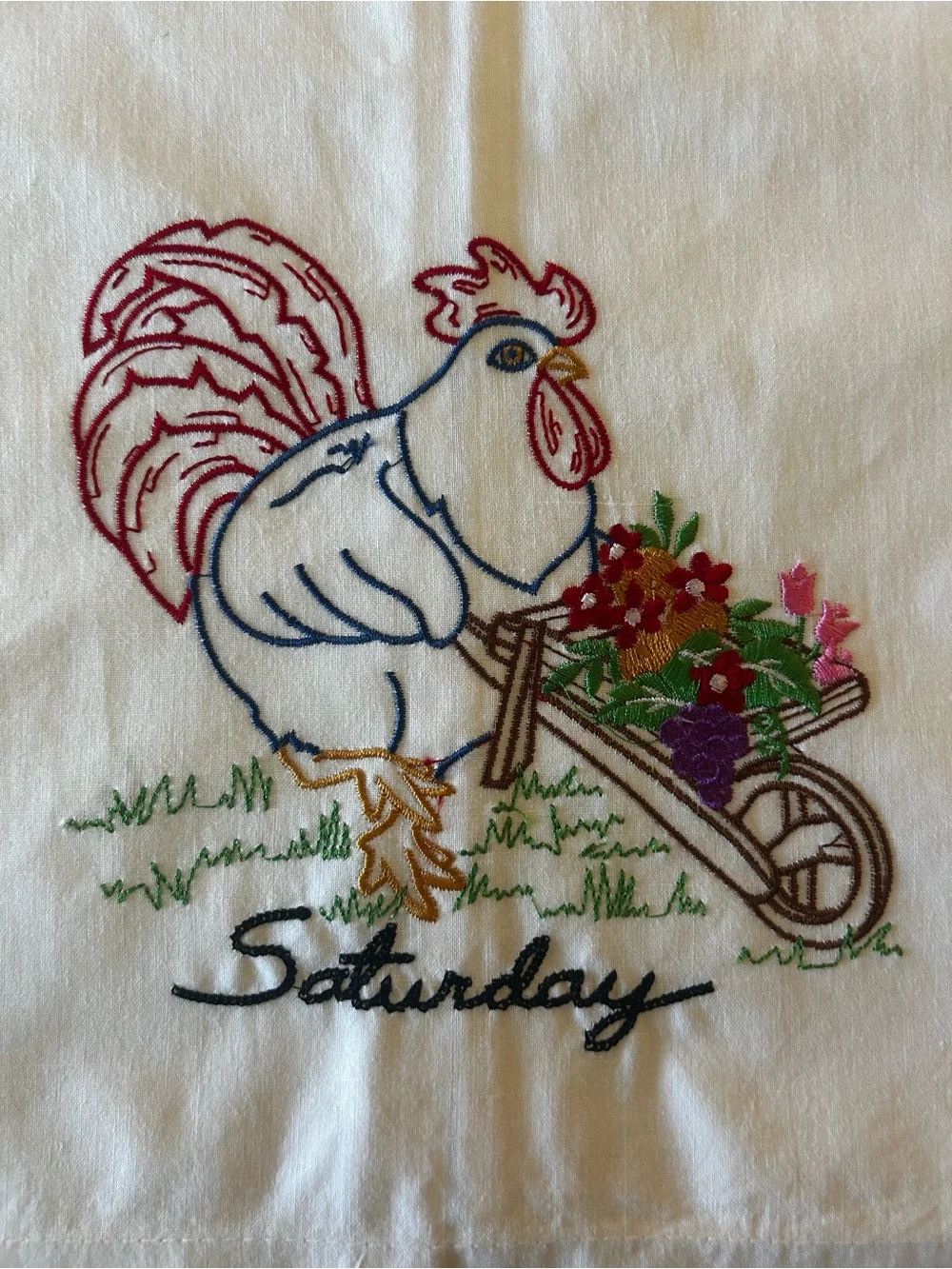 Set Of 7 Days A Week Rooster  Hand Embroidered Tea Towels - New In Packaging
